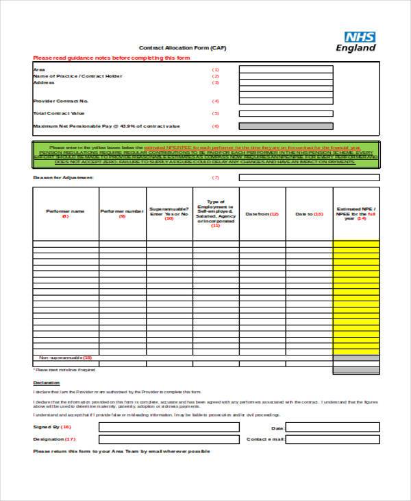 form allocation contract in Agreement FREE 8  Allocation Samples Form Sample