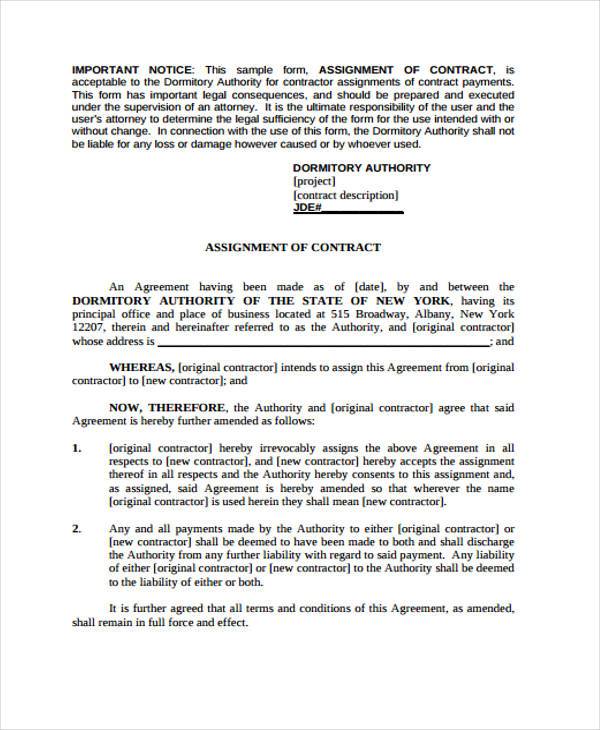 contract assignment agreement sample