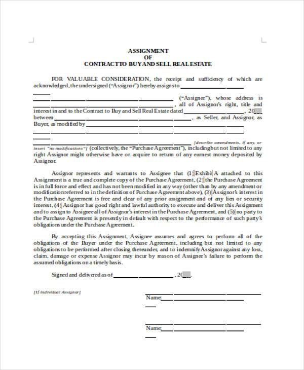 contract assignment form format