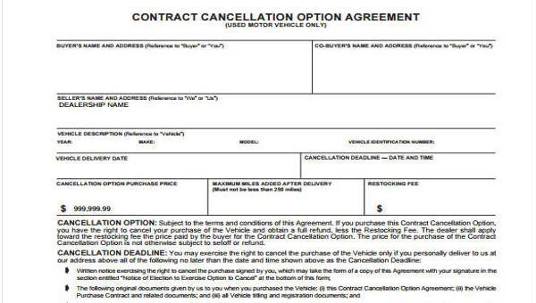 contract cancellation form samples