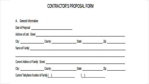 contract proposal form samples