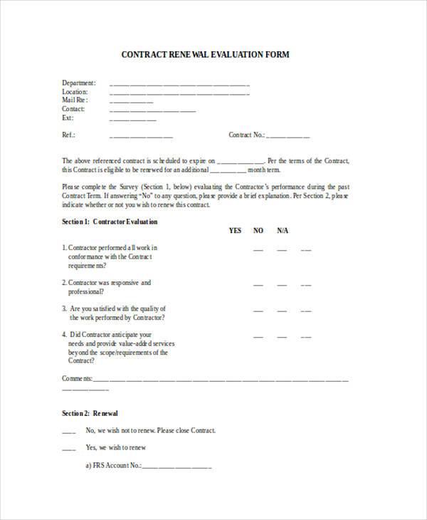 contract renewal evaluation form
