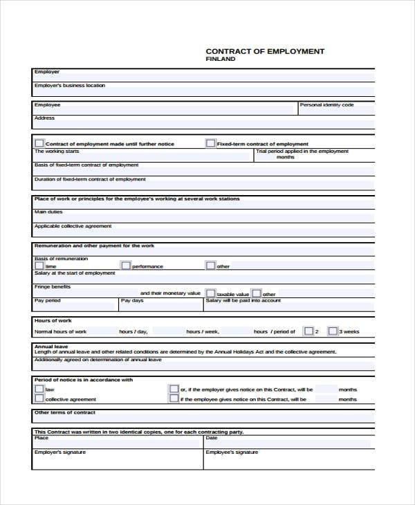 contract of employment forms