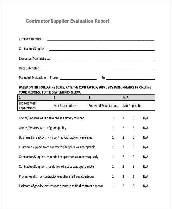 FREE 8+ Sample Contractor Evaluation Forms in PDF | MS Word