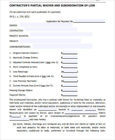 contractor partial lien waiver form