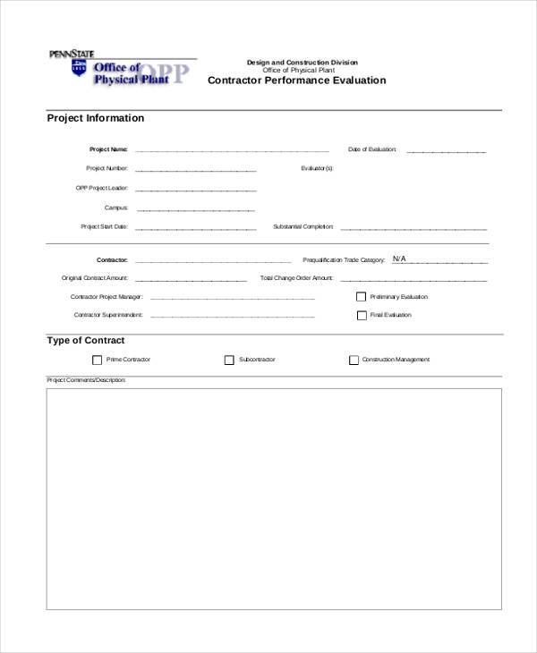 contractor performance evaluation form3