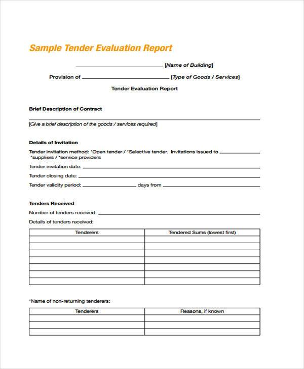 contractor technical evaluation report form
