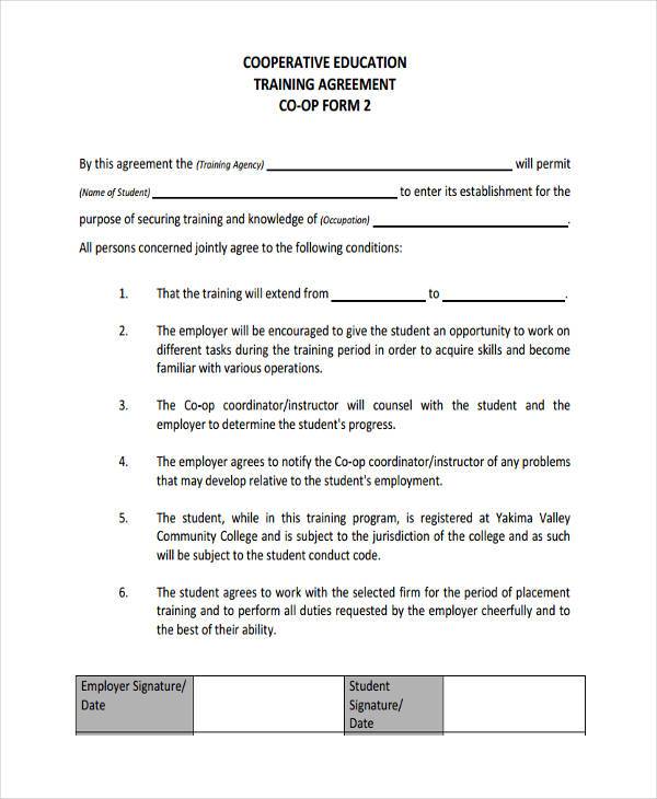 cooperative education training agreement form