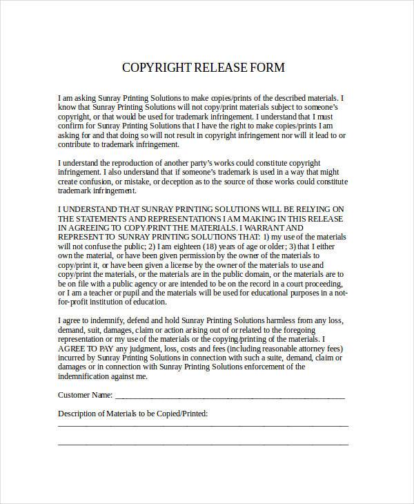 copyright print release form