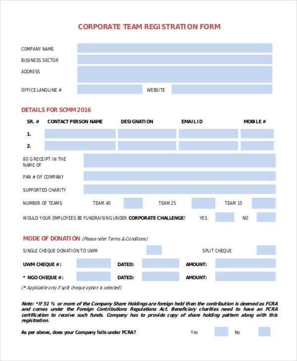corpoarte team registration form