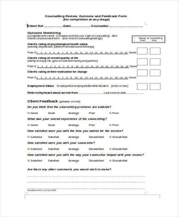 counseling feedback form format