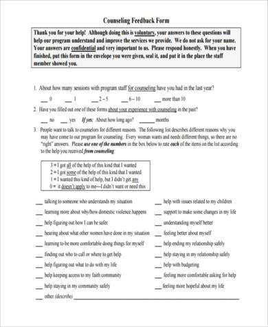 counseling feedback form in pdf