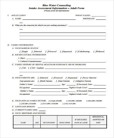 counseling intake assessment form