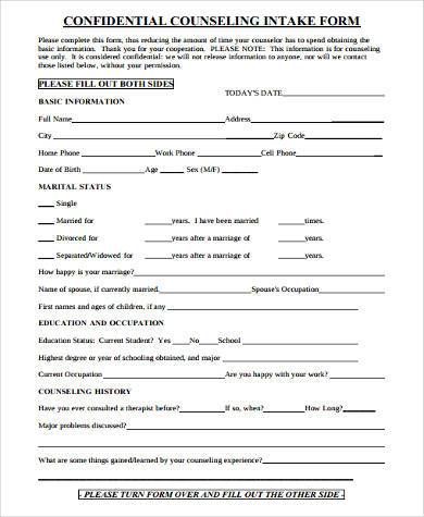 counseling intake form example
