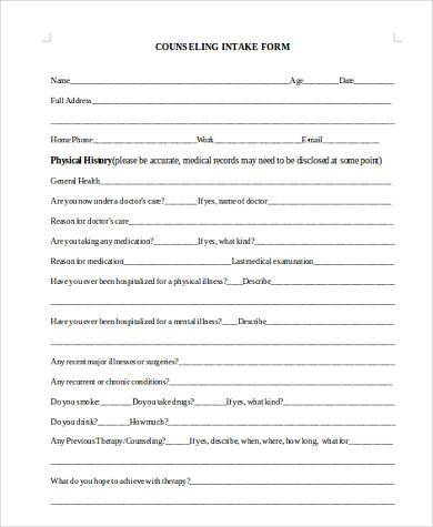 Free Printable Counseling Intake Form