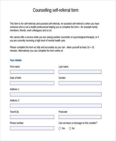 counseling self referral form