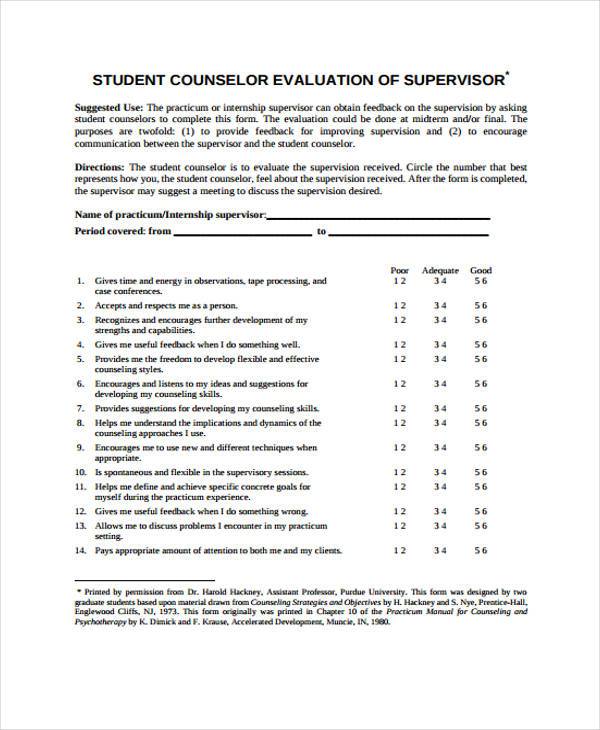 counseling supervision feedback form