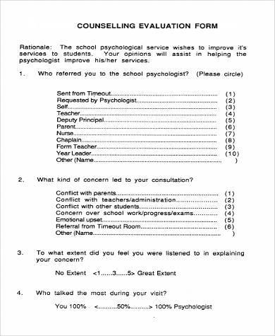 counselling evaluation form example
