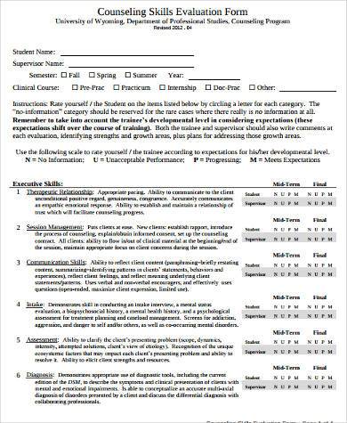 counselling skills evaluation form