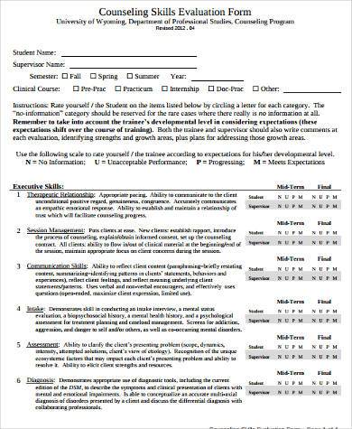 counselling evaluation form forms sample pdf skills word ms uwyo edu