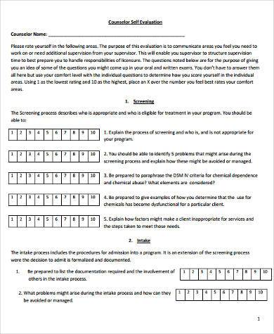 counsellor self evaluation form