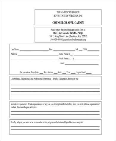 counselor application form in pdf