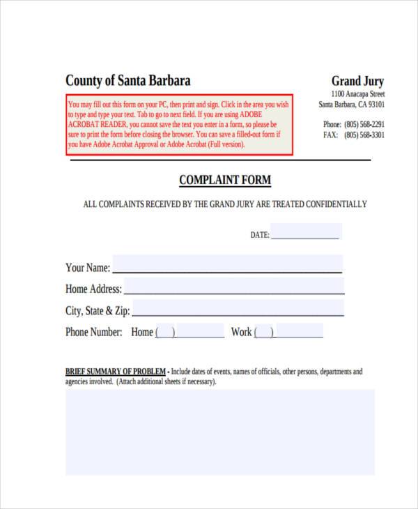 county residential complaint form