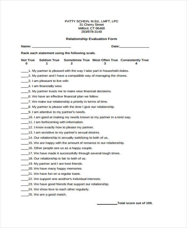 couples relationship evaluation form