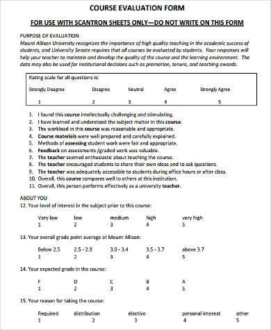 course evaluation feedback form