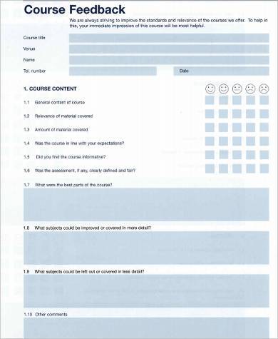 course feedback form pdf