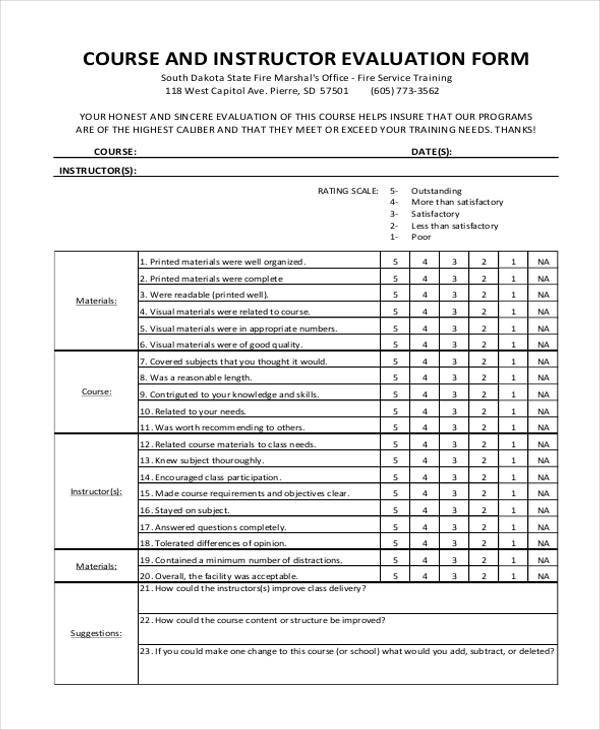 Sample Class Evaluation Form