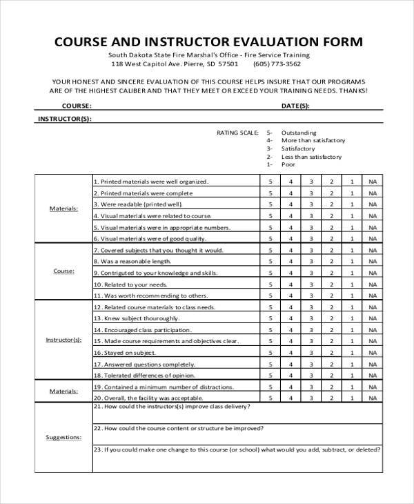 course and instructor evaluation form