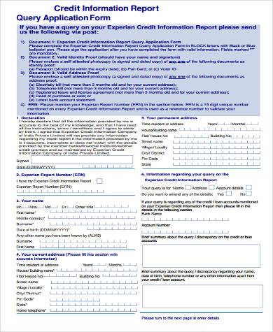 credit information report form