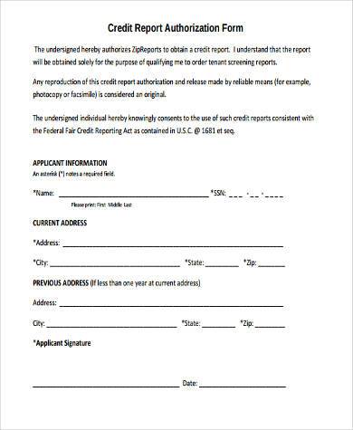 credit report authorization form