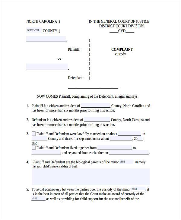 custody agreement form example