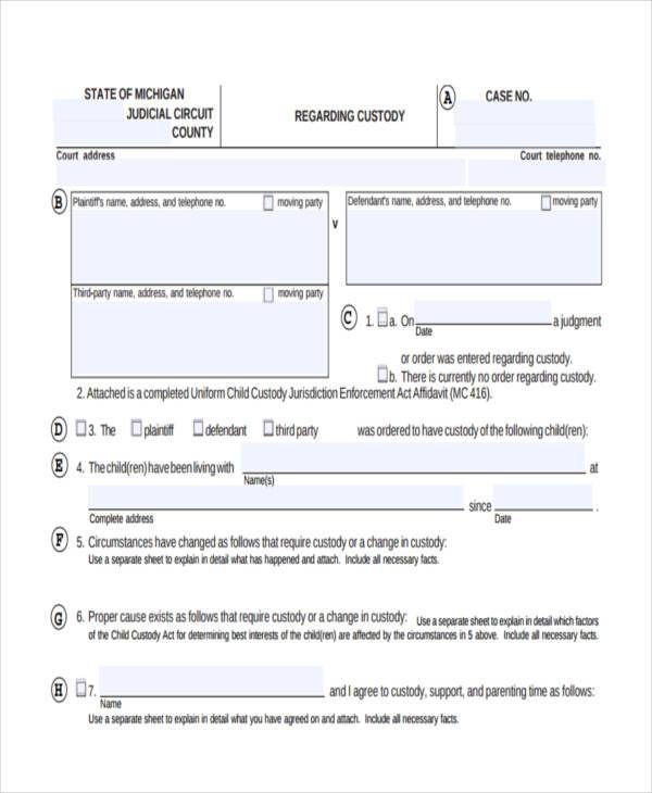 custody agreement form example1