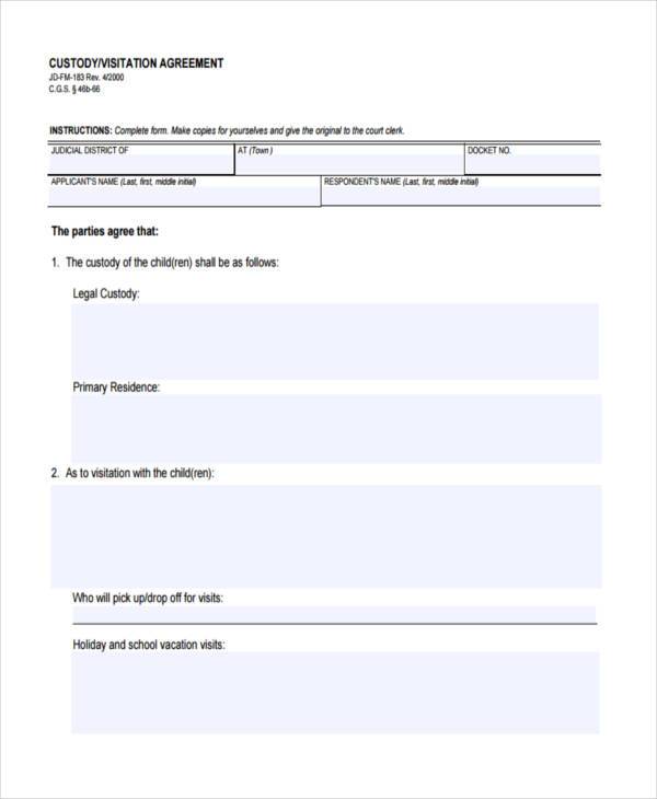 custody agreement form in pdf