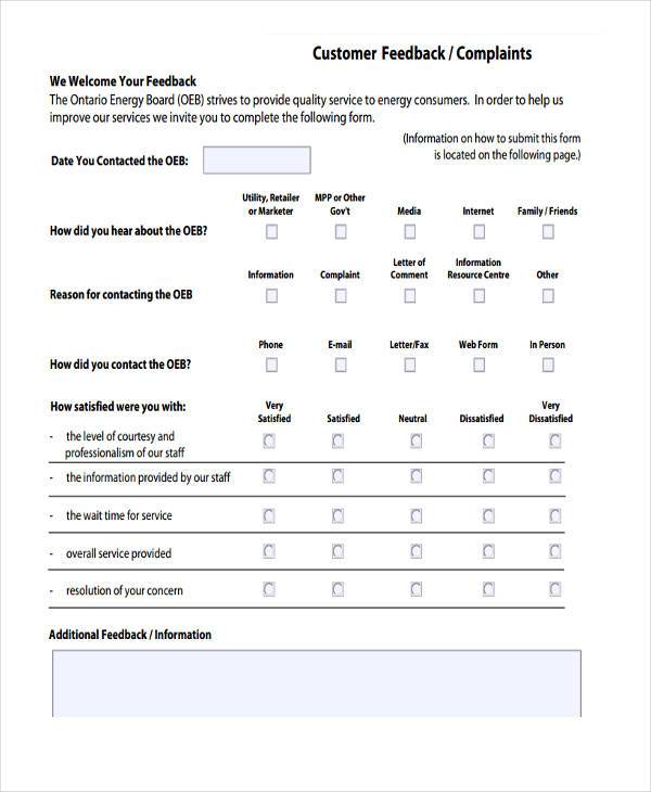 customer complaint feedback form