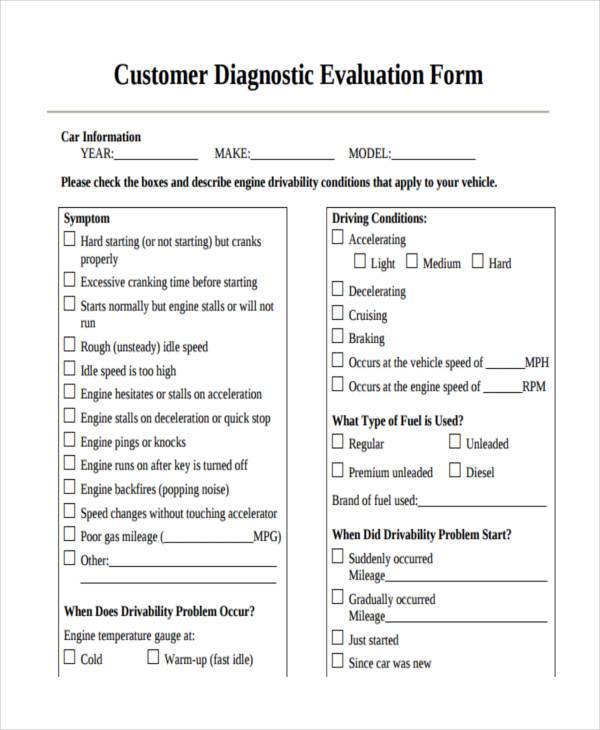customer diagnostic evaluation form