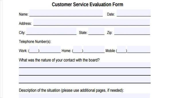 customer evaluation form samples