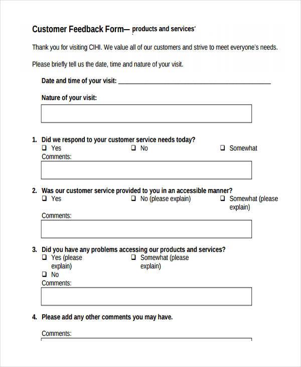 customer product feedback form