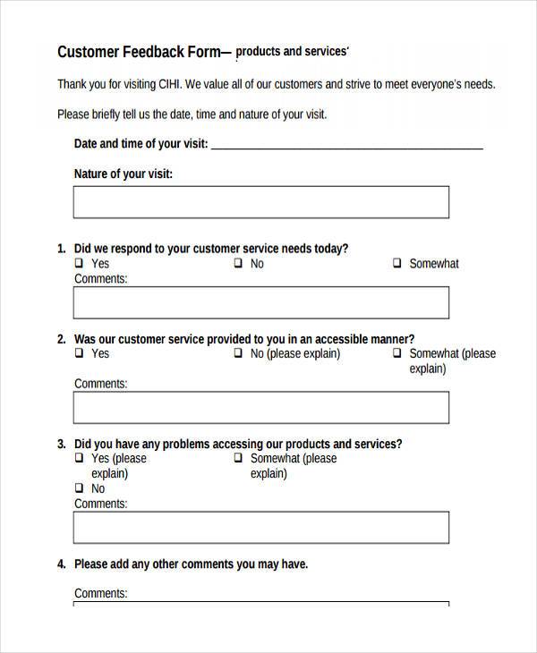 FREE 11  Simple Feedback Forms in PDF Ms Word Excel