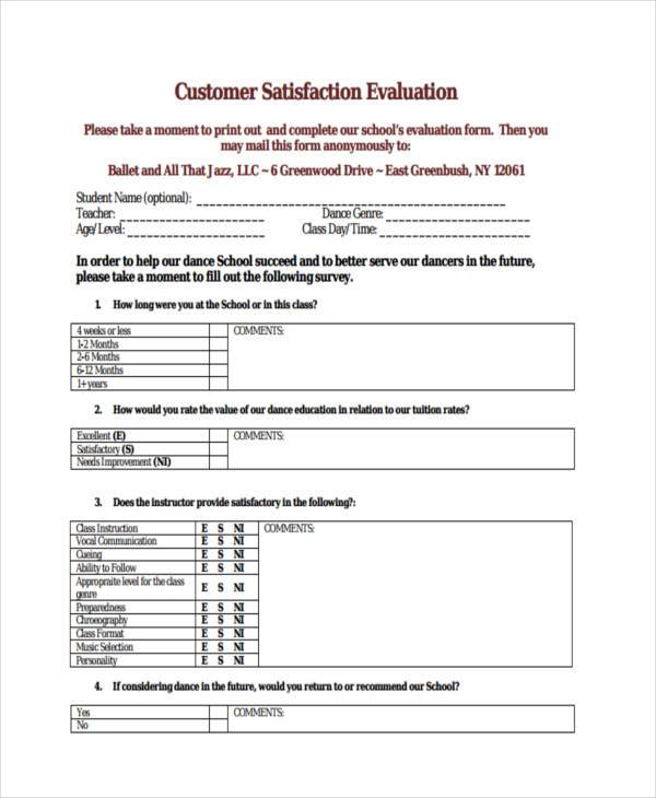 customer satisfaction evaluation form