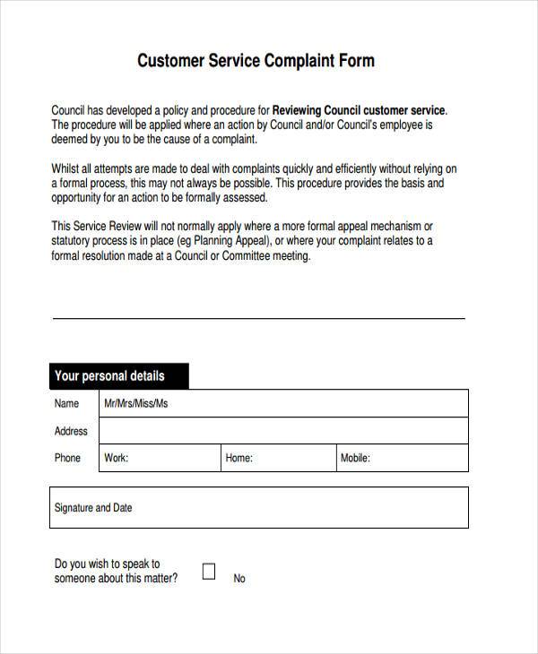 FREE 10+ Customer Complaint Forms in PDF MS Word Excel