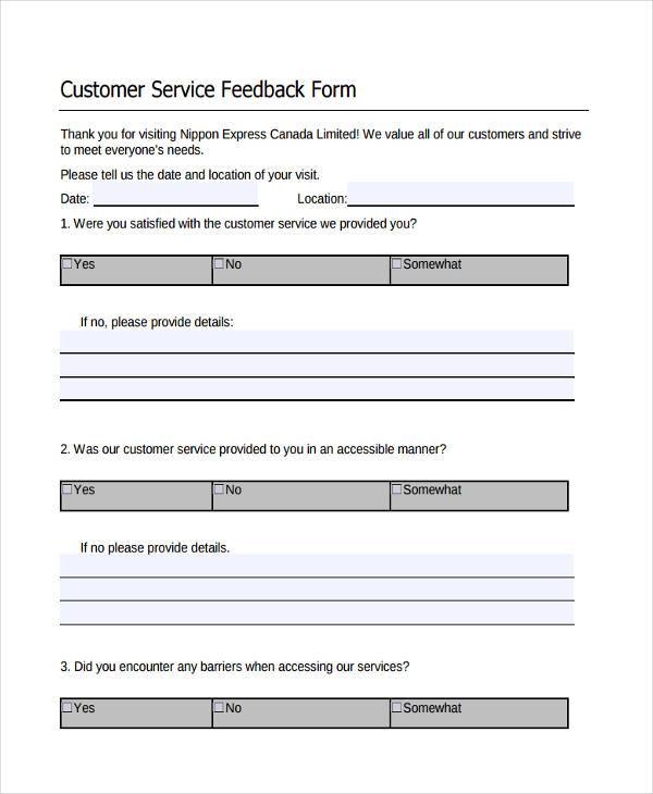 customer service feedback form