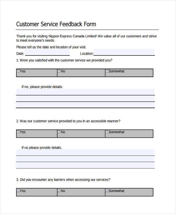 FREE 10+ Service Feedback Form Samples in PDF Word Excel
