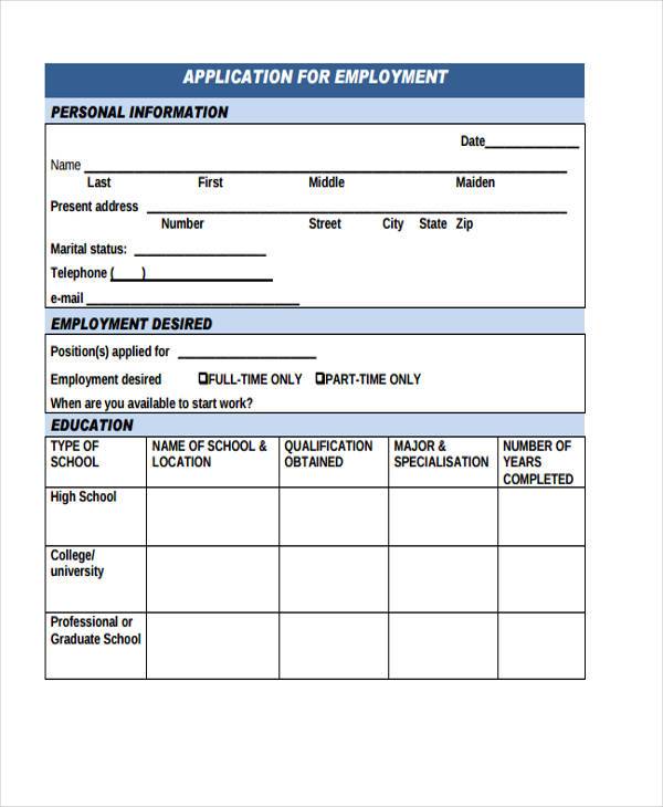 customizable employment application form
