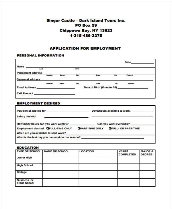 customizable sample employment application form
