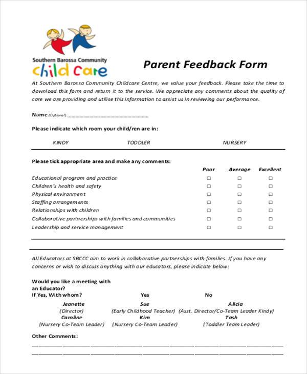 day care parent feedback form