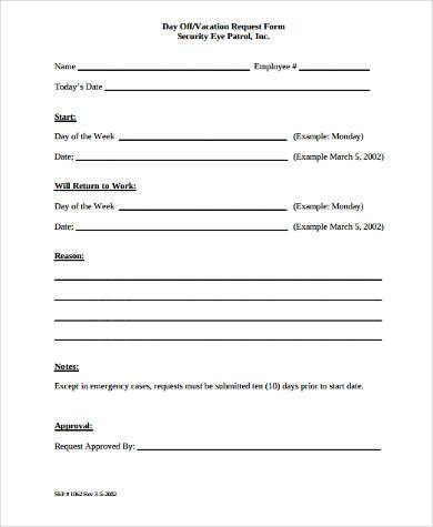 days off request form